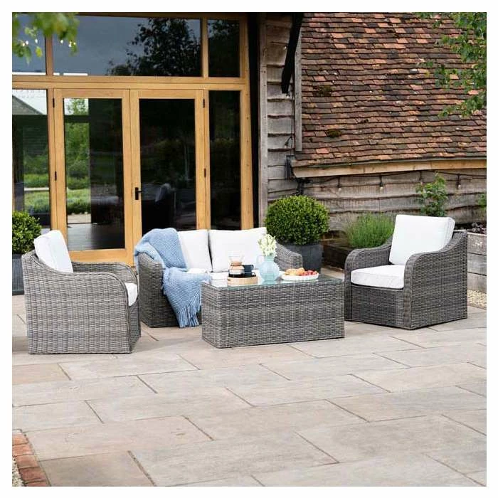 'Peony' Luxury Rattan 4 Seater Garden Sofa Set With Coffee Table In Stone By Primrose Living 4 'Peony' Luxury Rattan 4 Seater Garden Sofa Set With Coffee Table In Stone By Primrose Living - Image 2