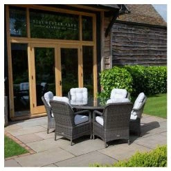 Classic Rattan 6 Seater Circular Garden Dining Set With Parasol In Stone By Primrose Living -Plants outlet store FU102446 2 f34d