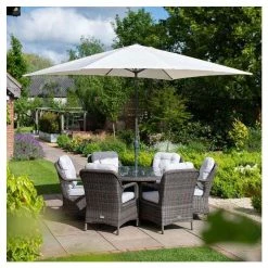 Classic Rattan 6 Seater Circular Garden Dining Set With Parasol In Stone By Primrose Living -Plants outlet store FU102446 5 c46d