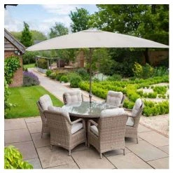 Classic Rattan 6 Seater Circular Garden Dining Set With Parasol By Primrose Living -Plants outlet store FU102447 1 f903