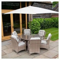 Classic Rattan 6 Seater Circular Garden Dining Set With Parasol By Primrose Living -Plants outlet store FU102447 2 b64e