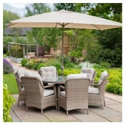 Classic Rattan 6 Seater Circular Garden Dining Set With Parasol By Primrose Living -Plants outlet store FU102447 3 65c2