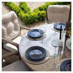 Classic Rattan 6 Seater Circular Garden Dining Set With Parasol By Primrose Living -Plants outlet store FU102447 5 7773