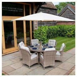 Classic Rattan 6 Seater Circular Garden Dining Set With Parasol By Primrose Living -Plants outlet store FU102447 6 ddcd