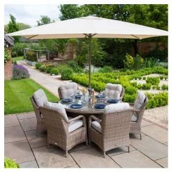 Classic Rattan 6 Seater Circular Garden Dining Set With Parasol By Primrose Living -Plants outlet store FU102447 Main 2 35e2