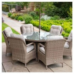 Classic Rattan 6 Seater Circular Garden Dining Set With Parasol By Primrose Living -Plants outlet store FU102447 2 c970
