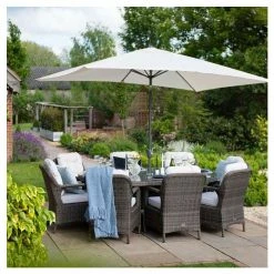 Classic Rattan 8 Seater Oval Garden Dining Set With Parasol In Stone By Primrose Living -Plants outlet store FU102448 2ed1
