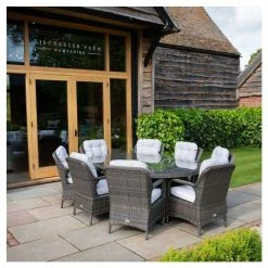 Classic Rattan 8 Seater Oval Garden Dining Set With Parasol In Stone By Primrose Living -Plants outlet store FU102448 4 9319