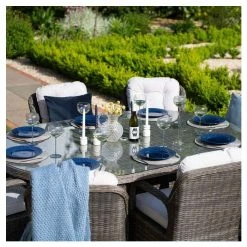 Classic Rattan 8 Seater Oval Garden Dining Set With Parasol In Stone By Primrose Living -Plants outlet store FU102448 6 e5d8