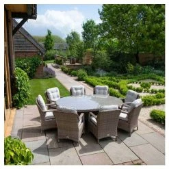 Classic Rattan 8 Seater Oval Garden Dining Set With Parasol By Primrose Living -Plants outlet store FU102449 3 0dec