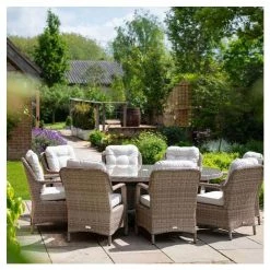 Classic Rattan 8 Seater Oval Garden Dining Set With Parasol By Primrose Living -Plants outlet store FU102449 5 c34b