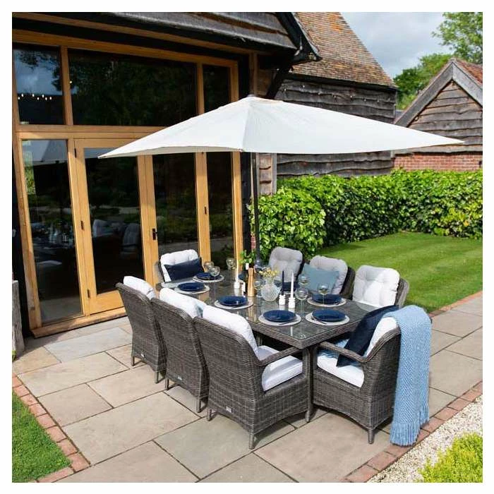 Classic Rattan 8 Seater Rectangular Garden Dining Set With Parasol In Stone By Primrose Living 8 Classic Rattan 8 Seater Rectangular Garden Dining Set With Parasol In Stone By Primrose Living - Image 6