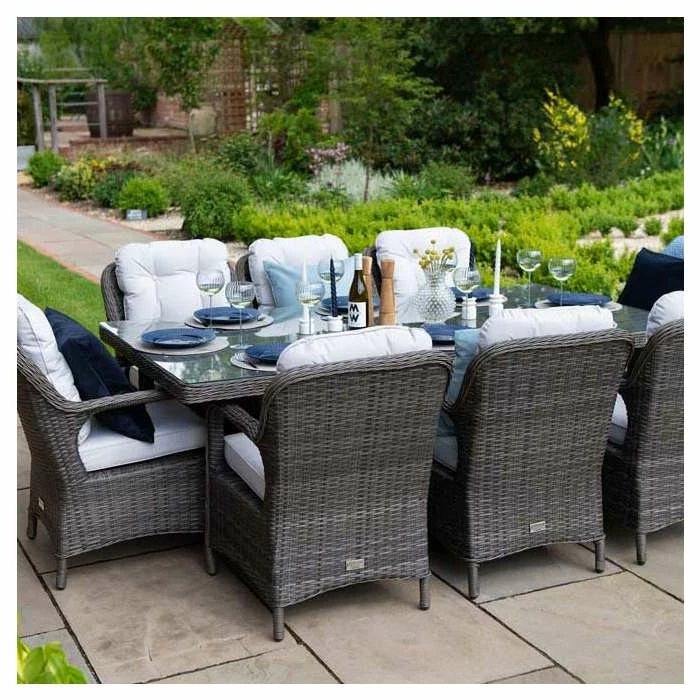 Classic Rattan 8 Seater Rectangular Garden Dining Set With Parasol In Stone By Primrose Living 4 Classic Rattan 8 Seater Rectangular Garden Dining Set With Parasol In Stone By Primrose Living - Image 2