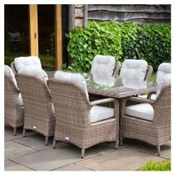 Classic Rattan 8 Seater Rectangular Garden Dining Set With Parasol By Primrose Living -Plants outlet store FU102451 2 5527