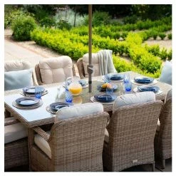 Classic Rattan 8 Seater Rectangular Garden Dining Set With Parasol By Primrose Living -Plants outlet store FU102451 86c6