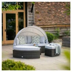 Classic Rattan Modular Daybed Sofa Set With Retractable Canopy In Stone By Primrose Living -Plants outlet store FU102452 1 79ef