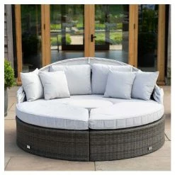 Classic Rattan Modular Daybed Sofa Set With Retractable Canopy In Stone By Primrose Living -Plants outlet store FU102452 2 3b76