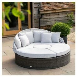 Classic Rattan Modular Daybed Sofa Set With Retractable Canopy In Stone By Primrose Living -Plants outlet store FU102452 3 f713