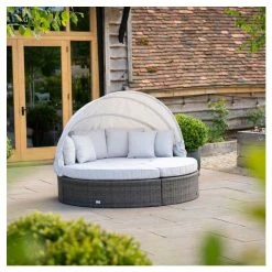 Classic Rattan Modular Daybed Sofa Set With Retractable Canopy In Stone By Primrose Living -Plants outlet store FU102452 5 93bf