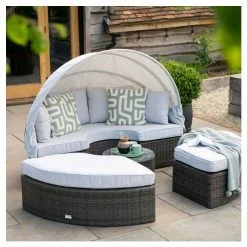 Classic Rattan Modular Daybed Sofa Set With Retractable Canopy In Stone By Primrose Living -Plants outlet store FU102452 7 782c