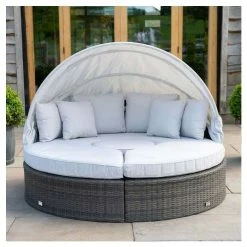 Classic Rattan Modular Daybed Sofa Set With Retractable Canopy In Stone By Primrose Living -Plants outlet store FU102452 Main 2c91
