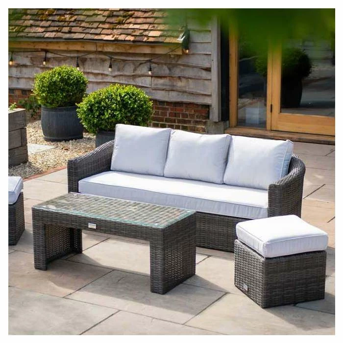 Classic Rattan 5 Seater Garden Sofa Set With Coffee Table And Footstools In Stone By Primrose Living 7 Classic Rattan 5 Seater Garden Sofa Set With Coffee Table And Footstools In Stone By Primrose Living - Image 5