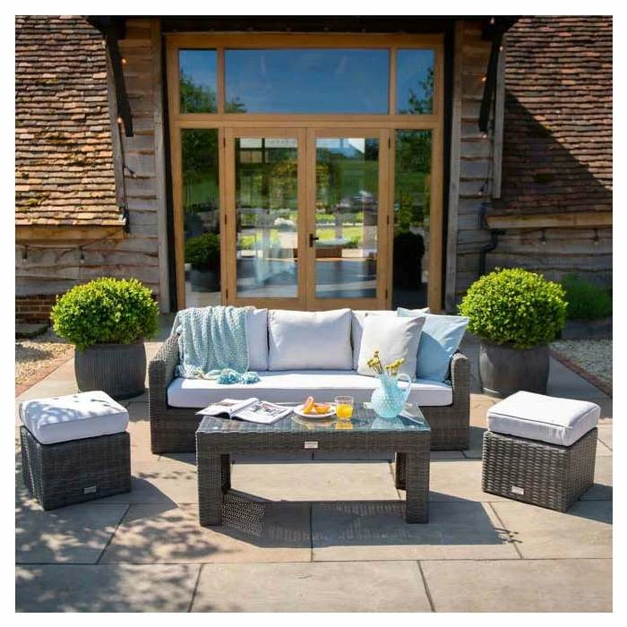 Classic Rattan 5 Seater Garden Sofa Set With Coffee Table And Footstools In Stone By Primrose Living 4 Classic Rattan 5 Seater Garden Sofa Set With Coffee Table And Footstools In Stone By Primrose Living - Image 2