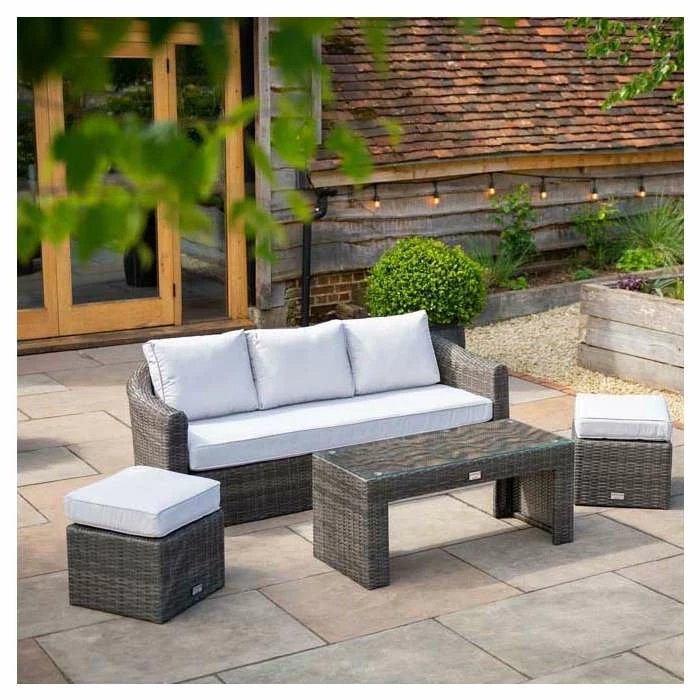 Classic Rattan 5 Seater Garden Sofa Set With Coffee Table And Footstools In Stone By Primrose Living 5 Classic Rattan 5 Seater Garden Sofa Set With Coffee Table And Footstools In Stone By Primrose Living - Image 3