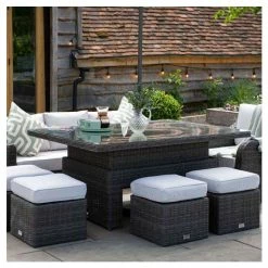 Classic Rattan 8 Seater Garden Sofa Set With Rectangular Rising Table And Parasol In Stone By Primrose Living -Plants outlet store FU102460 3 eae6
