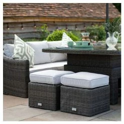 Classic Rattan 8 Seater Garden Sofa Set With Rectangular Rising Table And Parasol In Stone By Primrose Living -Plants outlet store FU102460 4 9399