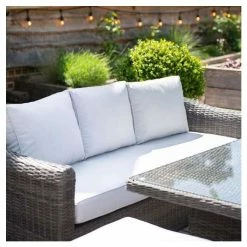 Classic Rattan 8 Seater Garden Sofa Set With Rectangular Rising Table And Parasol In Stone By Primrose Living -Plants outlet store FU102460 8 4b99
