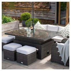 Classic Rattan 8 Seater Garden Sofa Set With Rectangular Rising Table And Parasol In Stone By Primrose Living -Plants outlet store FU102460 9f7b