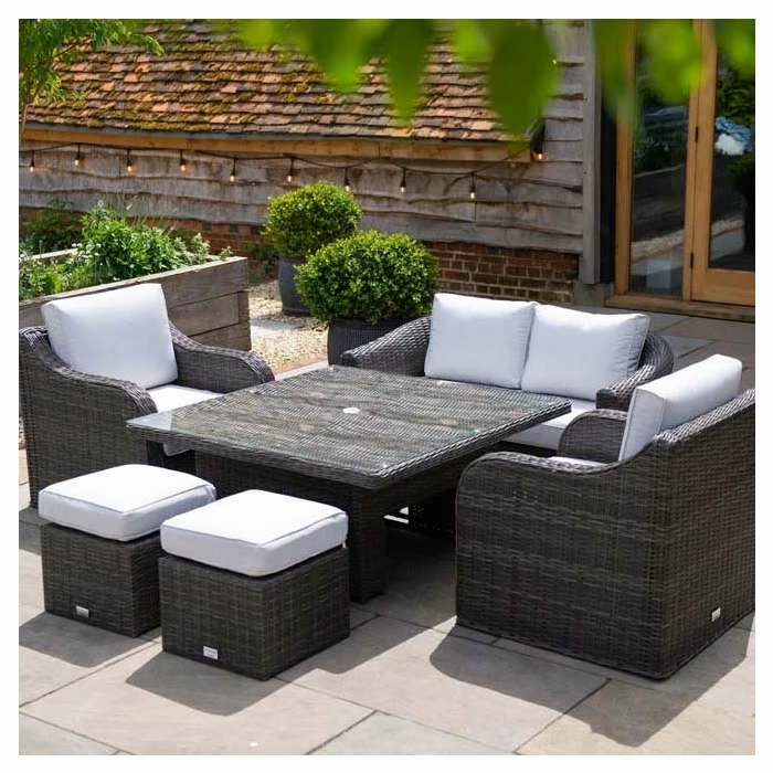 Classic Rattan 6 Seater Garden Sofa Set With Square Rising Table And Parasol In Stone By Primrose Living 6 Classic Rattan 6 Seater Garden Sofa Set With Square Rising Table And Parasol In Stone By Primrose Living - Image 4