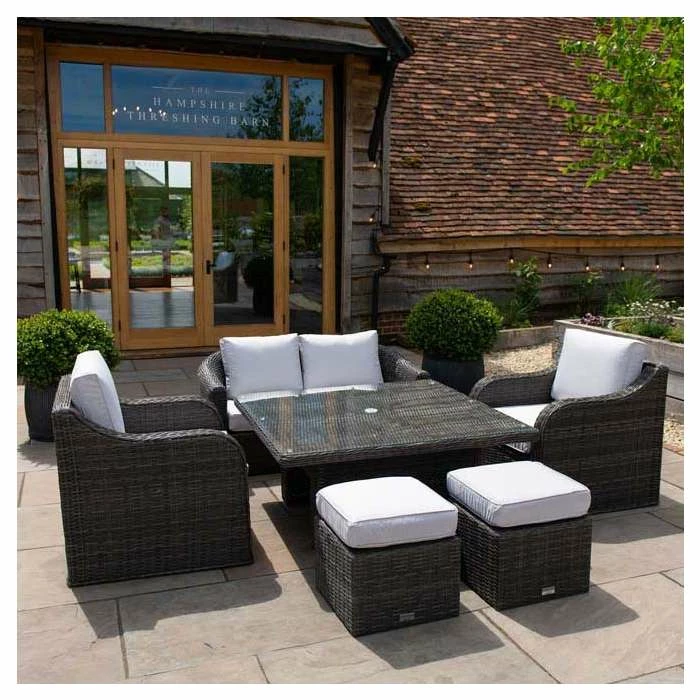 Classic Rattan 6 Seater Garden Sofa Set With Square Rising Table And Parasol In Stone By Primrose Living 9 Classic Rattan 6 Seater Garden Sofa Set With Square Rising Table And Parasol In Stone By Primrose Living - Image 7