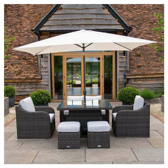 Classic Rattan 6 Seater Garden Sofa Set With Square Rising Table And Parasol In Stone By Primrose Living 10 Classic Rattan 6 Seater Garden Sofa Set With Square Rising Table And Parasol In Stone By Primrose Living - Image 8