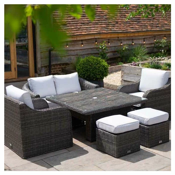 Classic Rattan 6 Seater Garden Sofa Set With Square Rising Table And Parasol In Stone By Primrose Living 5 Classic Rattan 6 Seater Garden Sofa Set With Square Rising Table And Parasol In Stone By Primrose Living - Image 3