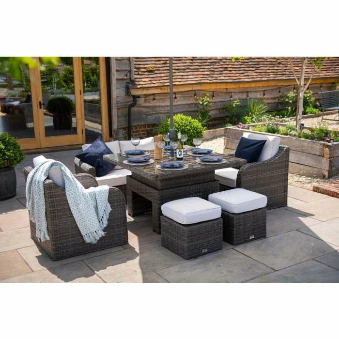 Classic Rattan 6 Seater Garden Sofa Set With Square Rising Table And Parasol In Stone By Primrose Living 3 Classic Rattan 6 Seater Garden Sofa Set With Square Rising Table And Parasol In Stone By Primrose Living