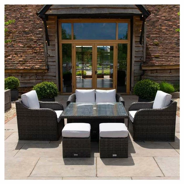 Classic Rattan 6 Seater Garden Sofa Set With Square Rising Table And Parasol In Stone By Primrose Living 4 Classic Rattan 6 Seater Garden Sofa Set With Square Rising Table And Parasol In Stone By Primrose Living - Image 2