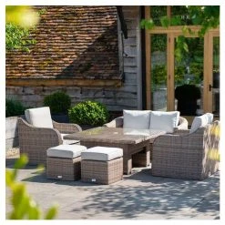 Classic Rattan 6 Seater Garden Sofa Set With Square Rising Table And Parasol By Primrose Living -Plants outlet store FU102463 1 16f4