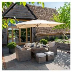 Classic Rattan 6 Seater Garden Sofa Set With Square Rising Table And Parasol By Primrose Living -Plants outlet store FU102463 4 1758