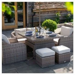 Classic Rattan 6 Seater Garden Sofa Set With Square Rising Table And Parasol By Primrose Living -Plants outlet store FU102463 5 2f1b