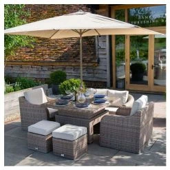 Classic Rattan 6 Seater Garden Sofa Set With Square Rising Table And Parasol By Primrose Living -Plants outlet store FU102463 7 c85f