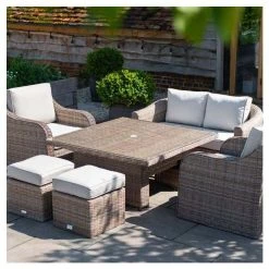 Classic Rattan 6 Seater Garden Sofa Set With Square Rising Table And Parasol By Primrose Living -Plants outlet store FU102463 2 a63a