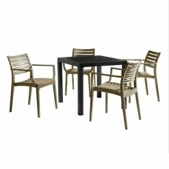 Taupe Four Seater Table & Chairs Garden Dining Set 80cm