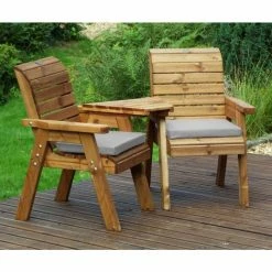 Charles Taylor Wooden Garden Twin Angled Companion Set With Grey Cushion And Fitted Cover