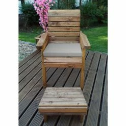 Charles Taylor Wooden Garden Lounger With Grey Cushion And Fitted Cover