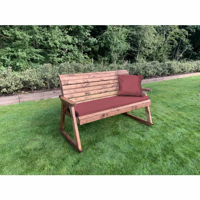 Charles Taylor Wooden Garden Three Seater Rocker With Burgundy Cushion 4 Charles Taylor Wooden Garden Three Seater Rocker With Burgundy Cushion - Image 2