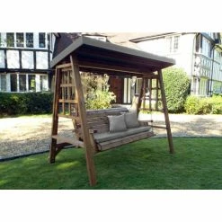 Charles Taylor Wooden Garden Dorset Three Seat Swing Grey With Grey Cushion