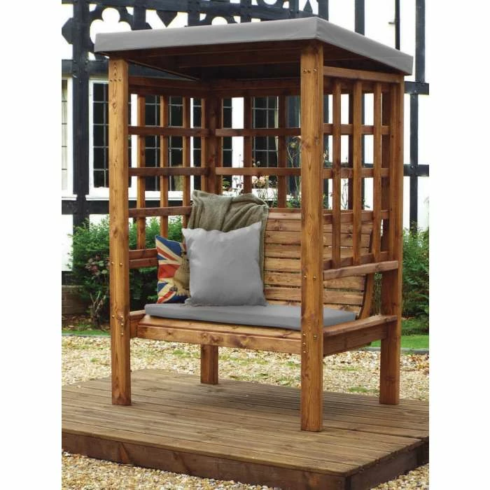 Charles Taylor Wooden Garden Bramham Two Seat Arbour Grey With Grey Cushion 3 Charles Taylor Wooden Garden Bramham Two Seat Arbour Grey With Grey Cushion