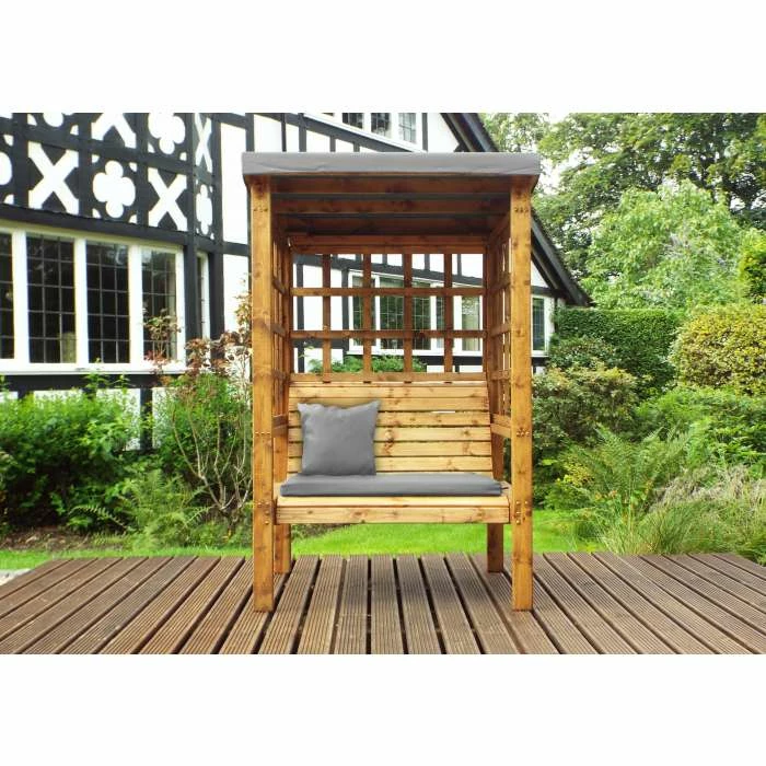 Charles Taylor Wooden Garden Bramham Two Seat Arbour Grey With Grey Cushion 4 Charles Taylor Wooden Garden Bramham Two Seat Arbour Grey With Grey Cushion - Image 2